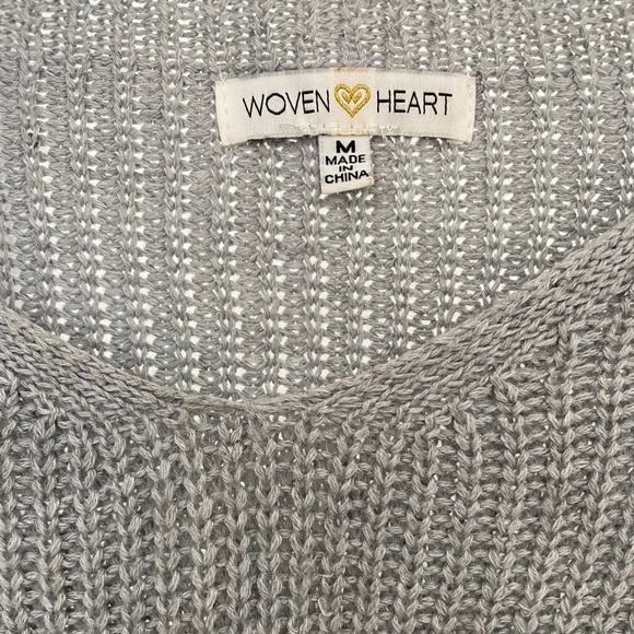 Woven Heart center tie grey sweater - Picture 3 of 3